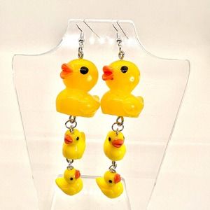 Large Rubber Duck Family Chain Earrings - Farm Earrings - Zoo Earrings